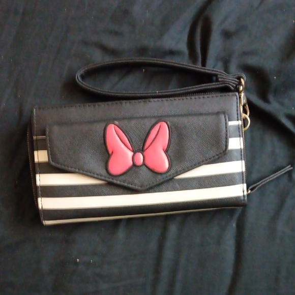 Disney Black and White Striped Clutch with Red Bow - Picture 1 of 3